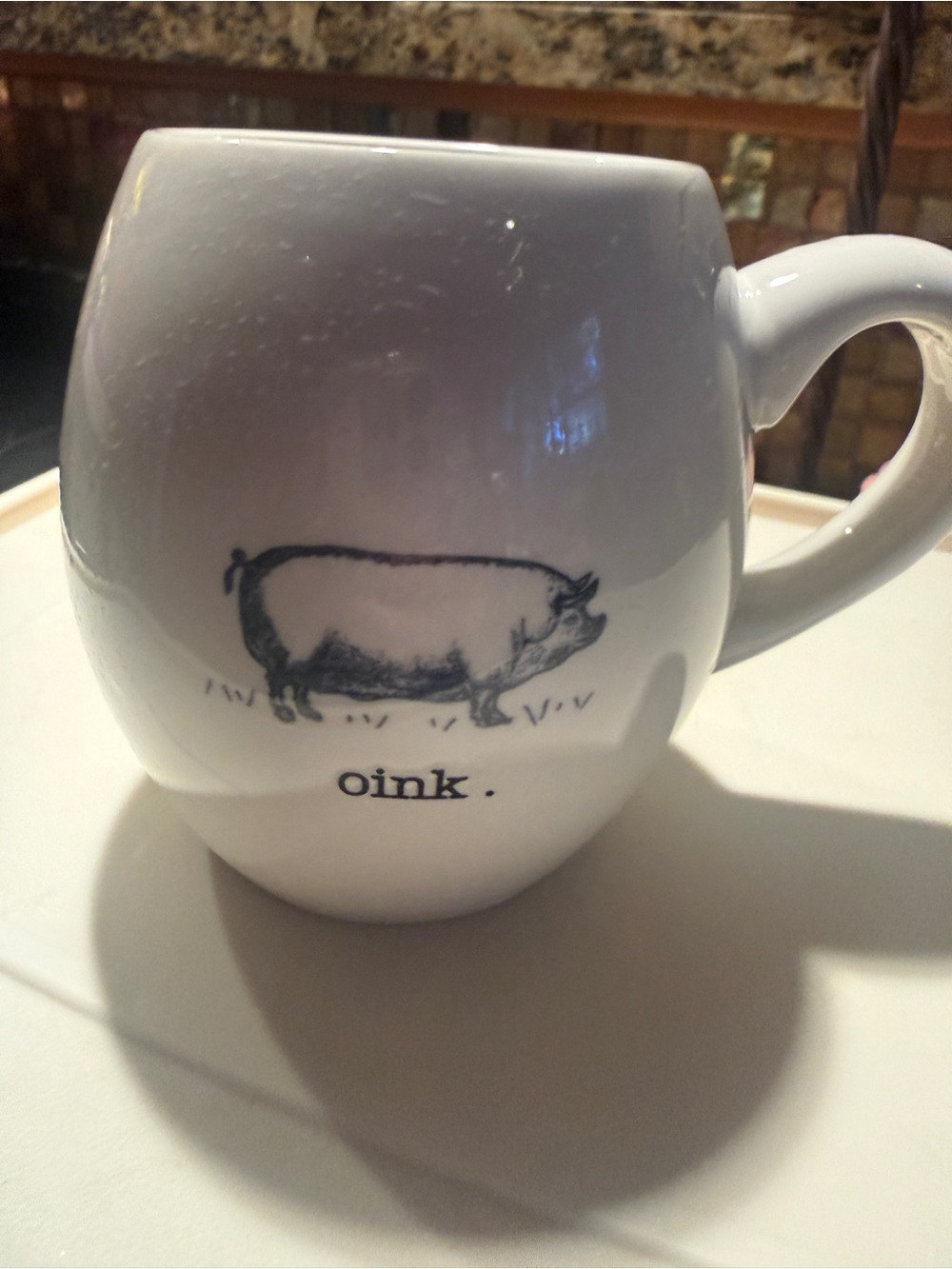 Rae Dunn white oink mug with pig